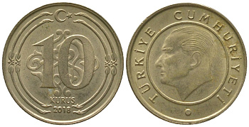 Турция 10 курушей 2018 KM 1241 медь цинк никель 4564-244
