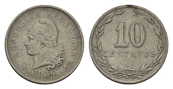 Аргентина 10 сентаво 1934 KM 35 медно-никель 4154-1149