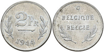 Бельгия 2 франка 1944 KM 133 сталь плакированная никелем 4541-237