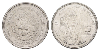 Мексика 1 песо 1984 Mo KM 496 медно-никель UNC 4637-617