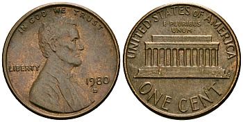 США 1 цент 1980 D, Авраам ЛинкольнKM 201 медь цинк 4136-169