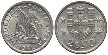 Португалия 2,5 эскудо 1982 парусник KM 590 медно-никель 4608-957