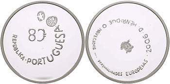 Португалия 8 евро 2006 принц Генрих Мореплаватель KM 776a серебро PROOF 02-087-23