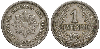 Уругвай 1 сентесимо 1909 KM 19 медно-никель 4169-612