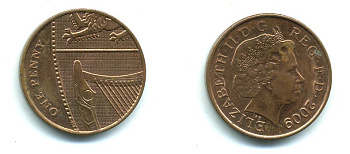 Великобритания 1 пенни 2009 Елизавета II (1952-2022) KM 1107, Spink B6 сталь плакированная медью 540-234