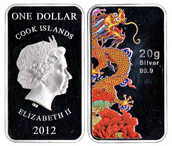 Острова Кука 1 доллар 2012 год дракона, дракон, цветная эмаль KM NEW серебро PROOF 11-321-45