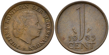 Нидерланды 1 цент 1965 Юлиана (1949-1980) KM 180 бронза    4598-239