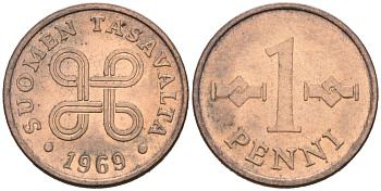 Финляндия 1 пенни 1969 KM 44 медь 4564-855