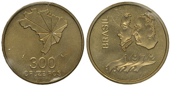 Бразилия 300 крузейро 1972 независимость, пробная / проба запайка KM Pr7 UNC 00-805-05