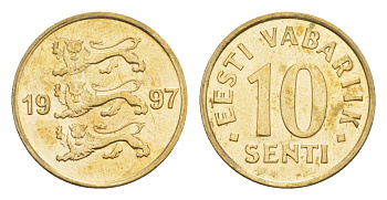 Эстония 10 сентов 1997 KM 22 латунь UNC 4647-115