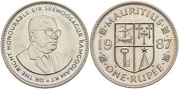 Маврикий 1 рупия 1987 Сивусагур Рамгулам KM 55 медно-никель 87-454