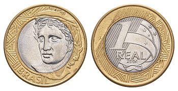 Бразилия 1 реал 2004 KM 652a биметалл UNC 4646-111