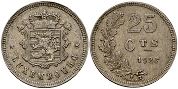 Люксембург 25 сантимов 1927 Шарлотта (1918-1964) KM 37 медно-никель 4122-522