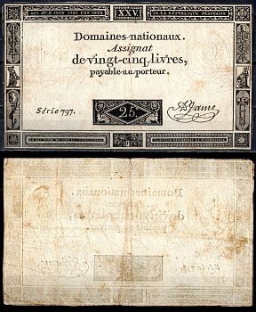 Франция 25 ливров 1793 Pick A71 бумага 8613-35-2-2