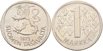 ФИНЛЯНДИЯ 1 МАРКА 1973 S KM 49a медно-никель 4563-515