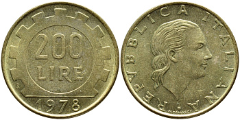 Италия 200 лир 1978 R, шестерня KM 105 алюминиевая бронза 4395-534