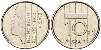 Нидерланды 10 центов 1984 Беатрикс (1980-2013) KM 203 никель    4598-357