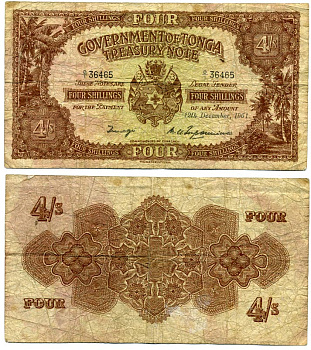 Тонга 4 шиллинга 1961 12 декабря 1961, королева Салоте Тупоу III (1900-1965) Pick 9d бумага 00-00