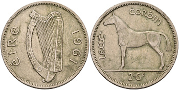 Ирландия 1/2 кроны 1961 лошадь KM 16а медно-никель 88-623