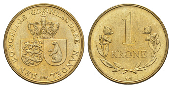 Гренландия 1 крона 1957 KM 10 алюминиевая бронза UNC 3711-2143