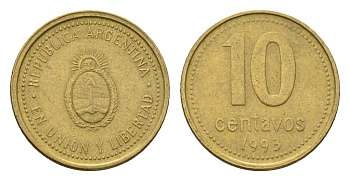 Аргентина 10 сентаво 1993 KM 107 алюминиевая бронза 206-235