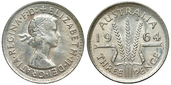 Австралия 3 пенса 1964 Елизавета II (1952-2022) KM 57 серебро 71-1018