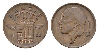 Бельгия 50 сантимов 1966 Belgie, Бодуэн I (1951-1993) KM 149 бронза 4674-418