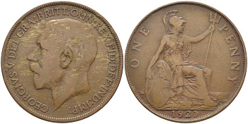 Великобритания 1 пенни 1921 Георг V (1910-1936) KM 810, Spink 4051 бронза 115-225