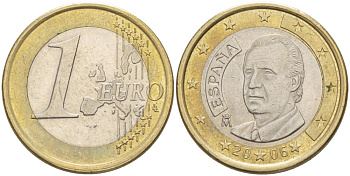 ИСПАНИЯ 1 ЕВРО 2006 ХУАН КАРЛОС I KM 1046 биметалл 4543-312