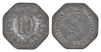 Бад-Тёльц 10 пфеннигов 1917 Funck 541.3A, Men05 25048.3, Men18 31352.3 цинк 4532-767