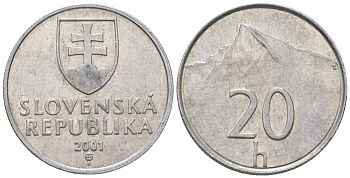 Словакия 20 геллеров 2001 MK KM 18 алюминий aUNC 4164-559