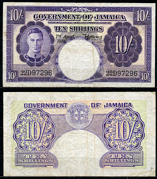 Ямайка 10 шиллингов 1955 7 апреля 1955, Георг VI Pick 39  бумага   451-452-1