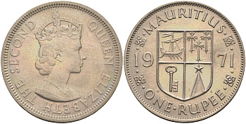 Маврикий 1 рупия 1971 Елизавета II (1952-) KM 35.1 медно-никель 4367-1213