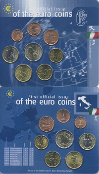 Италия евронабор из 8 монет 2002 официальный выпуск в пластике    UNC  3897-1-1