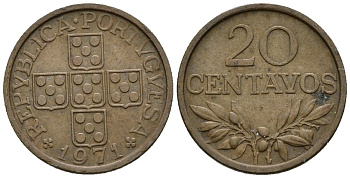 Португалия 20 сентаво 1971 KM 595 бронза 4147-612