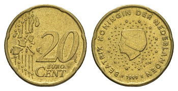 Нидерланды 20 евроцентов 1999 KM 238 нордик 4631-551