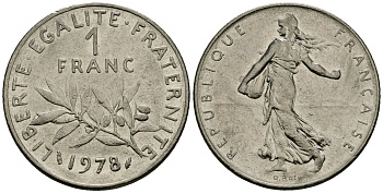 Франция 1 франк 1978 сеятель KM 925 никель 4135-911