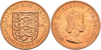 Джерси 1/12 шиллинга 1964 Елизавета II (1952-2022) KM 21 бронза aUNC 4367-242