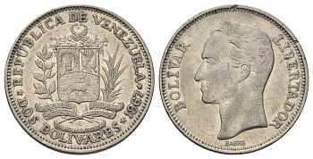 Венесуэла 2 боливара 1967 Симон Боливар Y 43 никель 4393-145