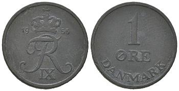 Дания 1 эре 1955 N; S, Фредерик IX (1947-1972) KM 839 цинк 211-166