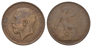 Великобритания 1 пенни 1920 Георг V (1910-1936) KM 810, Spink 4052 бронза 79-624