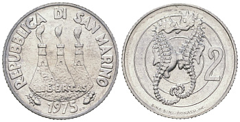 Сан-Марино 2 лиры 1975 Любовь у животных KM 41 алюминий UNC 192-134