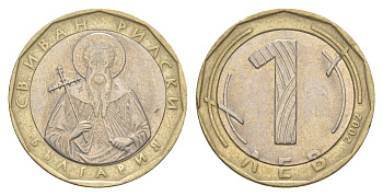 Болгария 1 лев 2002 святой Иоанн Рыльский KM 254 биметалл 4529-1253