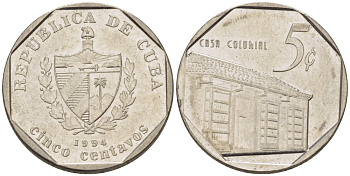 Куба 5 сентаво 1994 Casa Colonial KM 575.1 сталь плакированная никелем 66-649