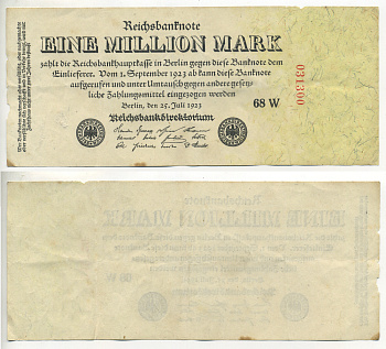 Германия 1000000 марок 1923 25 июля 1923, серия 68 W Pick 94 (2-1) бумага 434-22-2-2