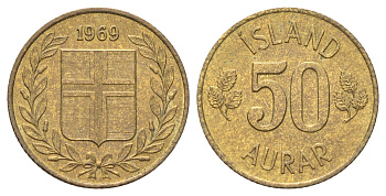 Исландия 50 эйре 1969 KM 17 никель латунь 4668-928