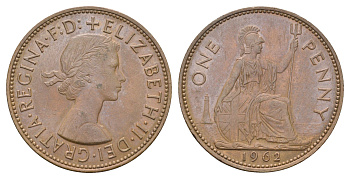 Великобритания 1 пенни 1962 Елизавета II (1952-2022) KM 897, Spink 4157 бронза 4526-245