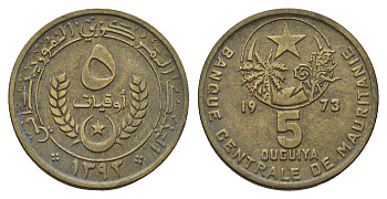 Мавритания 5 угий 1973 KM 3 алюминиевая бронза 4657-646