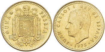 Испания 1 песета 1975 (80) Хуан Карлос I (1975-2014) KM 806 алюминиевая бронза 4523-857