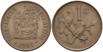 ЮАР 1 ЦЕНТ 1981 ГЕРБ, КАПСКИЕ ВОРОБЬИ KM 82 бронза 4588-1262